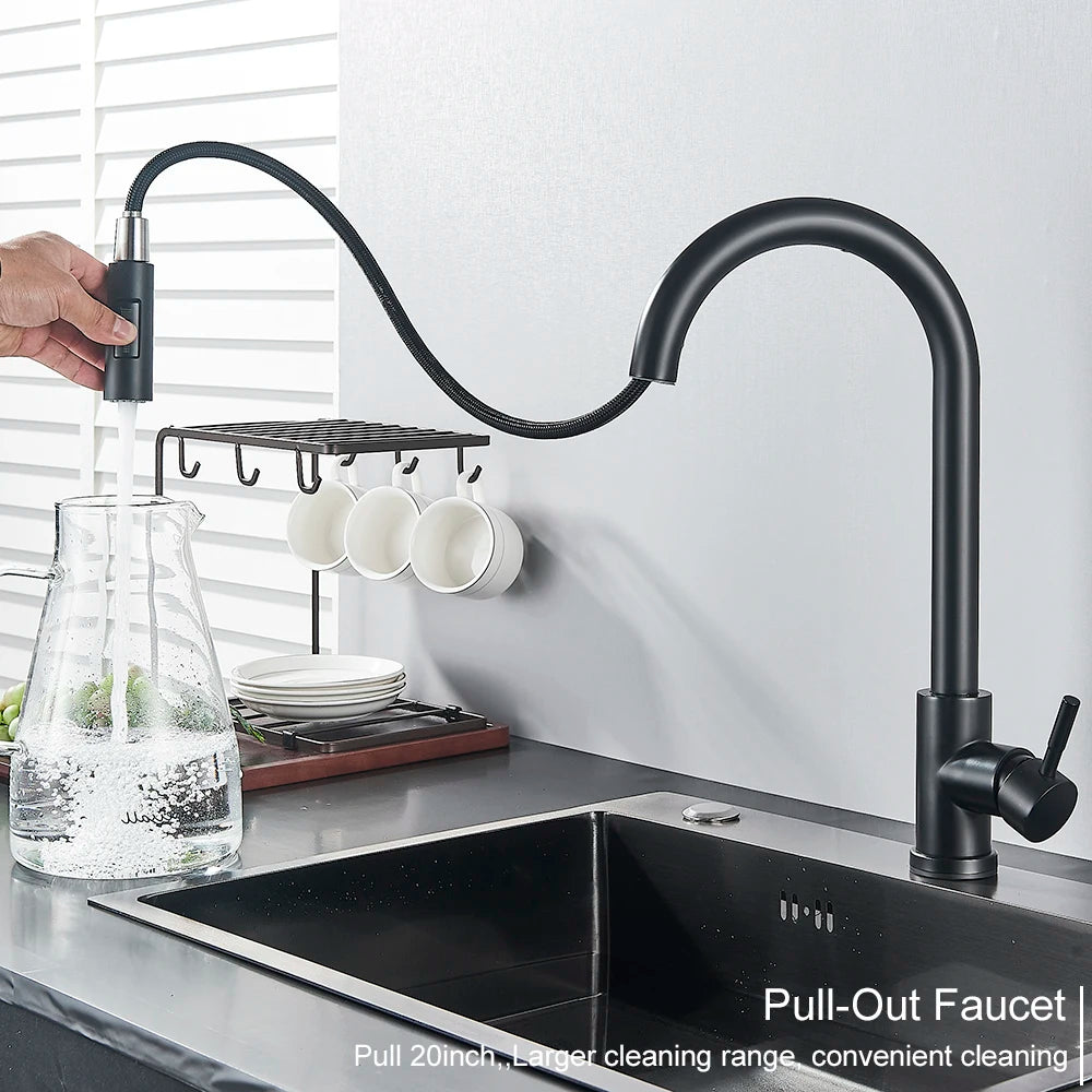 Black Pull Out Sensor Kitchen Faucet Touch Control Faucet 2 Function Mixer For Sink Tap Sprayer Single Handle Mixer Tap
