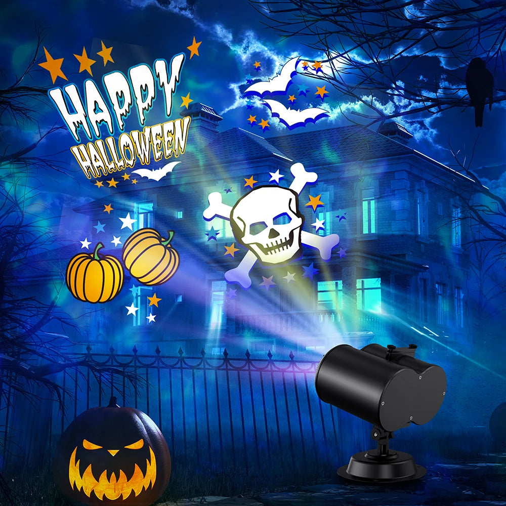 Proiector Crăciun, proiector LED Crăciun/Halloween pentru exterior, lampă de proiecție cu fulgi de zăpadă, efect de valuri de apă și 12 modele diferite