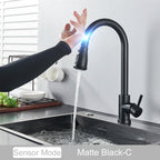 Black Pull Out Sensor Kitchen Faucet Touch Control Faucet 2 Function Mixer For Sink Tap Sprayer Single Handle Mixer Tap
