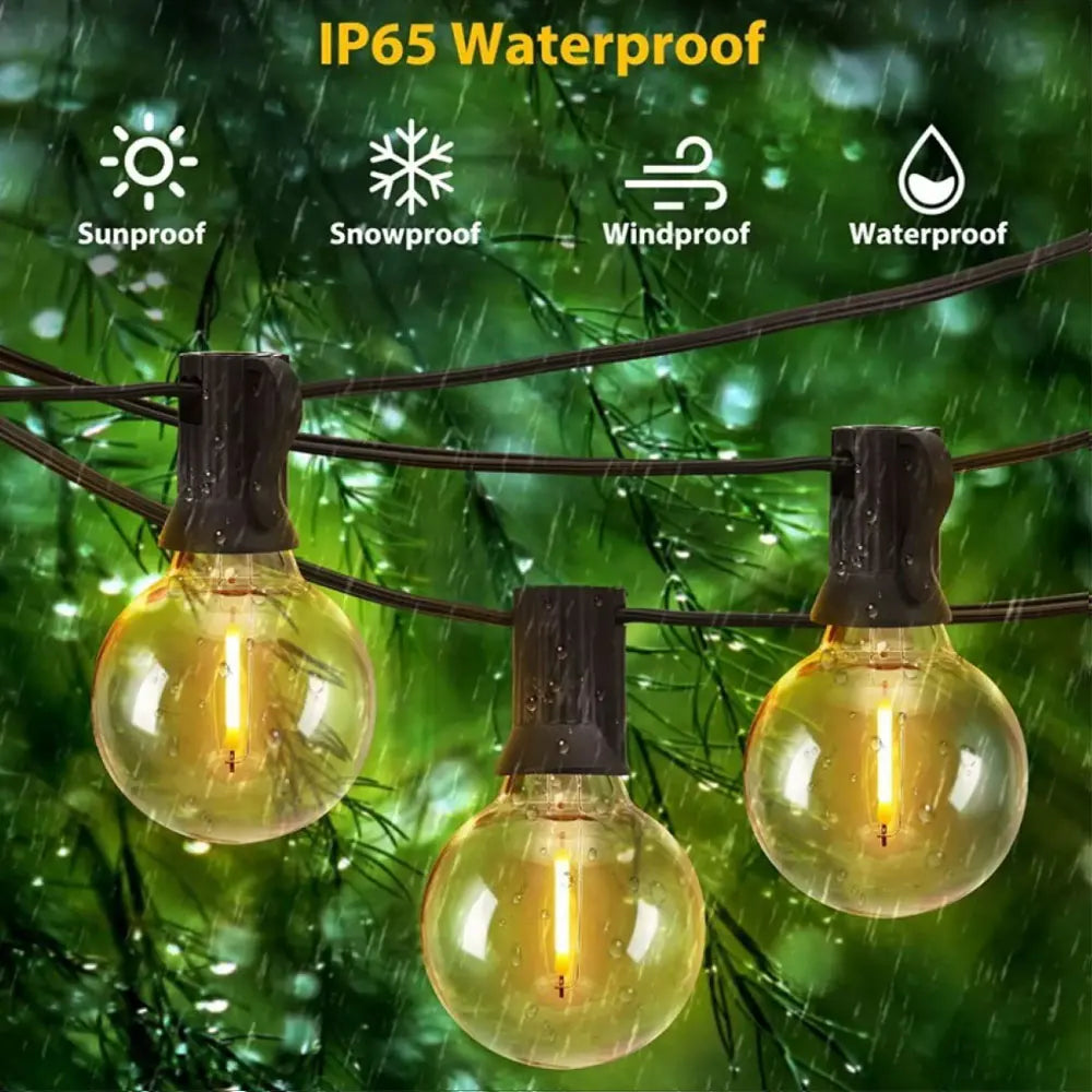 12M 30 LEDS  G40 Solar String Lights Outdoor Patio Lights Solar & USB Powered Waterproof Globe Hanging Lights with Shatterproof
