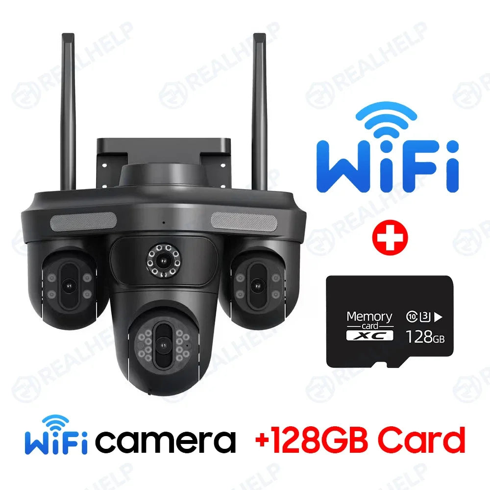 Cameră Smart WiFi/4G 15MP – 3 Lentile, Urmărire Automată, 3 Ecrane, Cameră Exterior cu Aplicație V380