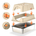 Toaletă pentru pisici din oțel inoxidabil, cu capac, ușă frontală și superioară – Cutie mare cu filtru de nisip, pedală și lopățică, accesorii pentru pisici