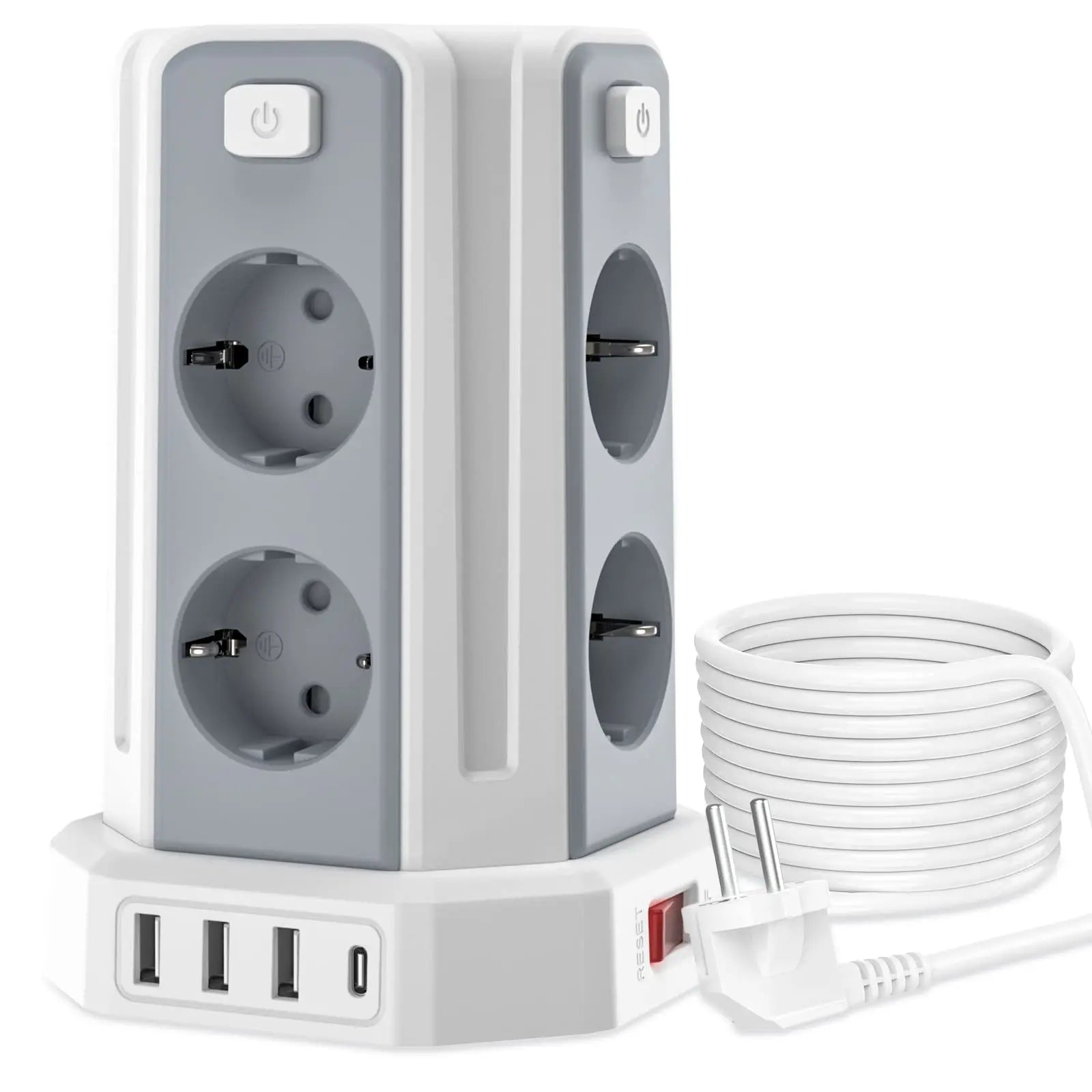 3 Meters Power Strip Power Strip with 8 pads and 3 USB + 1 USB C (2500W/10A) overdrive Protection with Independent Switche