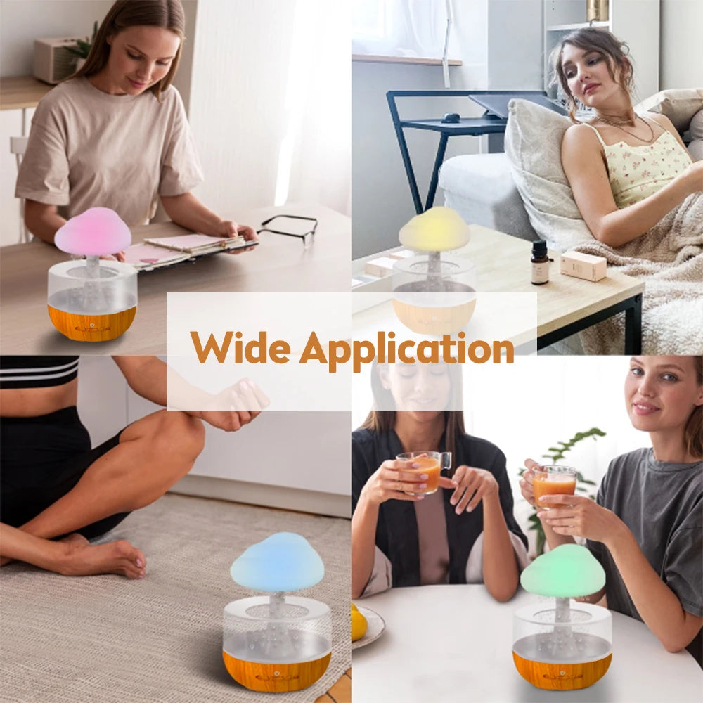 Umidificator Rain cu efect de picurare a apei – Lumină ambientală în 7 culori, rezervor 500 ml, difuzor ultrasonic de aromaterapie cu uleiuri esențiale, telecomandă inclusă