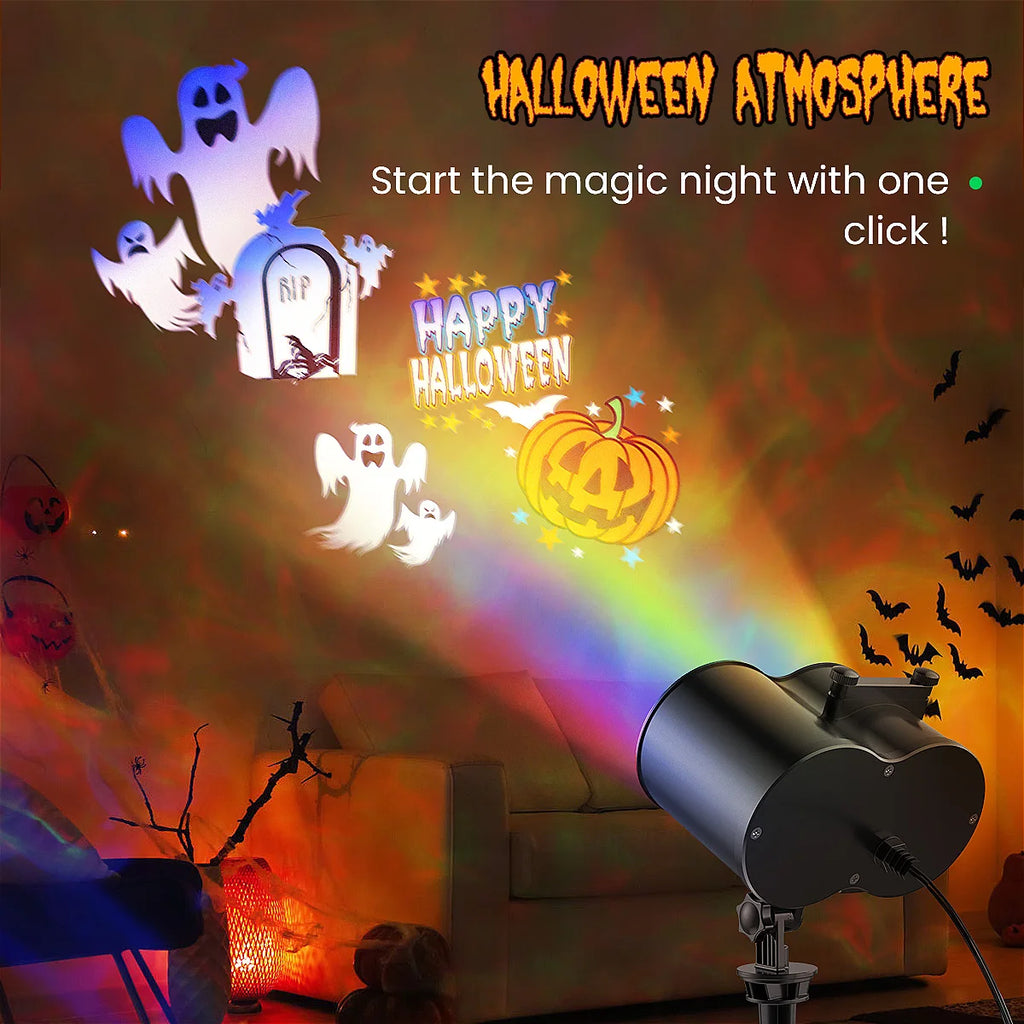 Proiector Crăciun, proiector LED Crăciun/Halloween pentru exterior, lampă de proiecție cu fulgi de zăpadă, efect de valuri de apă și 12 modele diferite