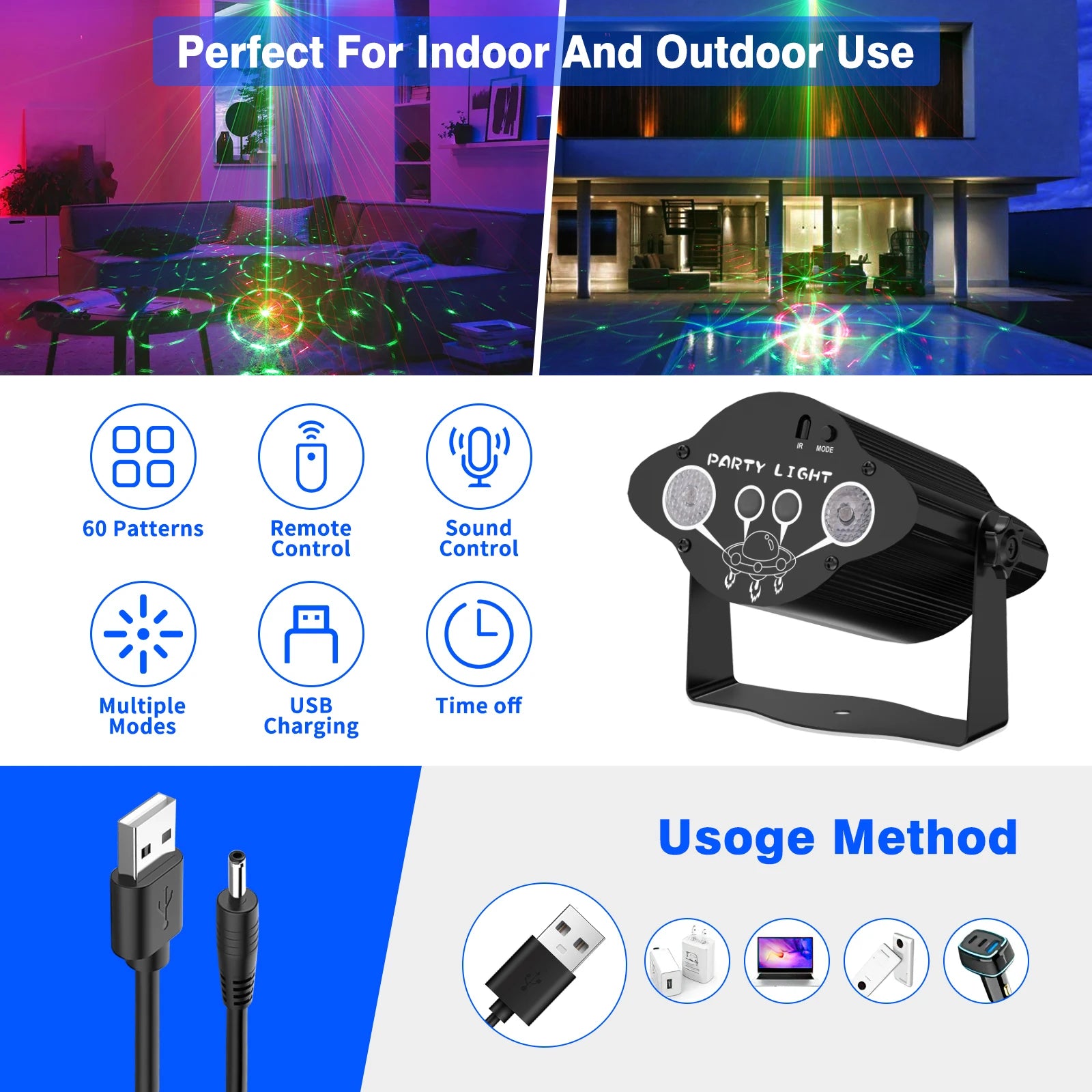 U'King RGB+UV LED Party Light Disco Light With Remote Controller Strobe Stage Light Pattern DJ Light For DJ Show Concert Party