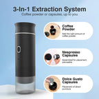 Portable espresso machine, coffee maker for on the go, 3-in-1 rechargeable coffee maker for the car, compatible with ground coff