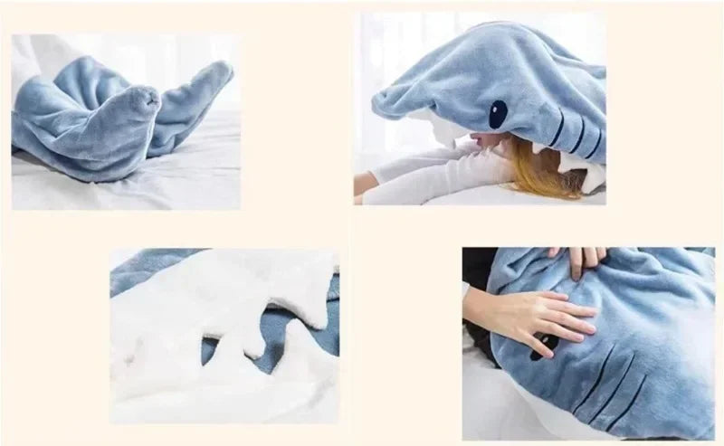 Cartoon Shark Blanket Cover Sleeping Bag Pajamas Office Nap Fabric Mermaid Winter Shawl for Children Adult Homewear Couple Pink