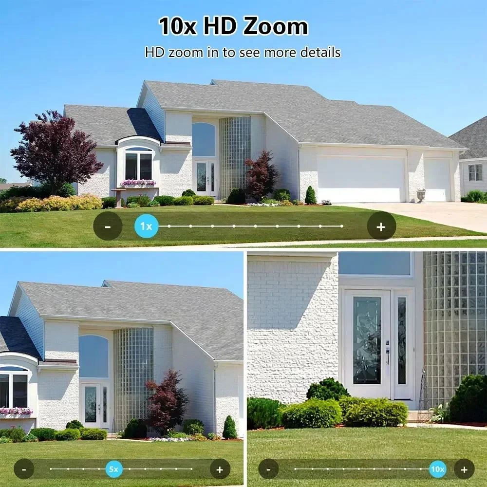 Cameră Inteligentă WiFi Exterior 35MP – 7 Lentile, 4 ecrane, Zoom 10X, Audio 2-Way, Auto Tracking