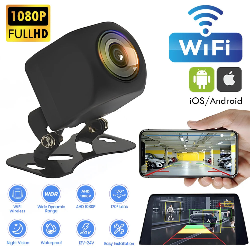 Wireless Car Dash Cam Waterproof Auto Rear View Camera 170 Degree 1080P HD Night Vision WiFi Reversing Camera Auto Accessories