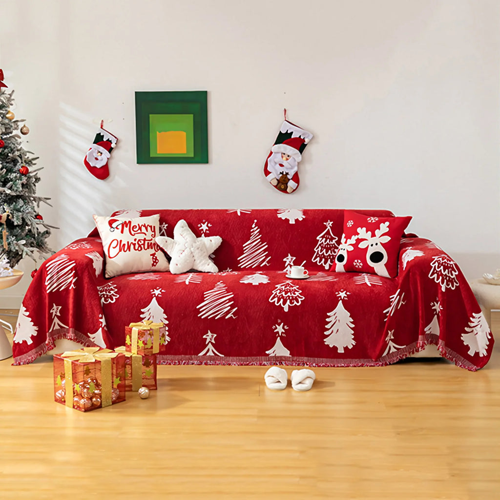 Husă de Canapea de Crăciun din Material Chenille – Decorațiune pentru Sărbători de Craciun, Pătură Moale de Iarnă, Protecție pentru Canapea, Ideală pentru Câini și Pisici