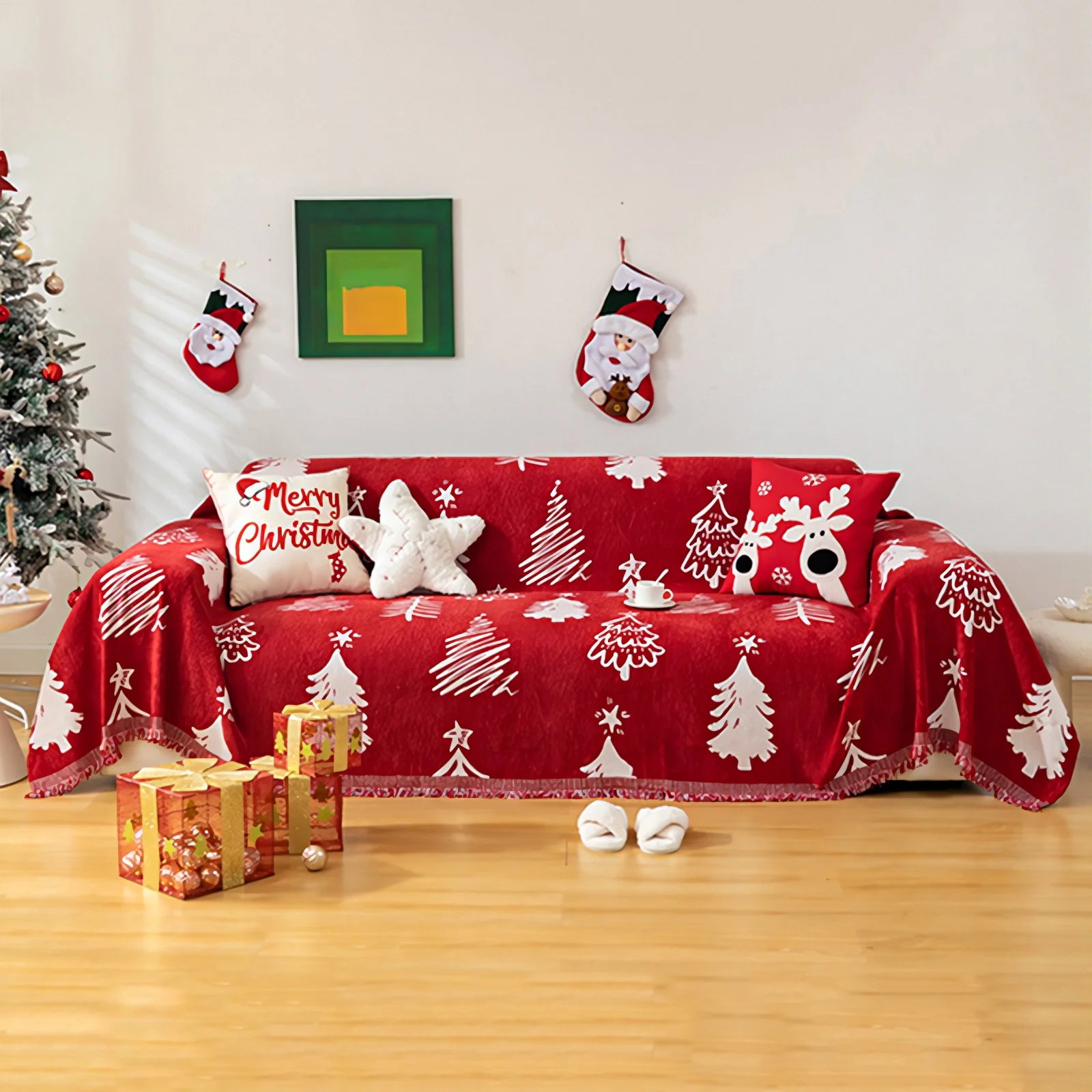 Husă de Canapea de Crăciun din Material Chenille – Decorațiune pentru Sărbători de Craciun, Pătură Moale de Iarnă, Protecție pentru Canapea, Ideală pentru Câini și Pisici