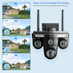 Cameră Inteligentă WiFi Exterior 35MP – 7 Lentile, 4 ecrane, Zoom 10X, Audio 2-Way, Auto Tracking