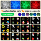 Proiector Crăciun, proiector LED Crăciun/Halloween pentru exterior, lampă de proiecție cu fulgi de zăpadă, efect de valuri de apă și 12 modele diferite