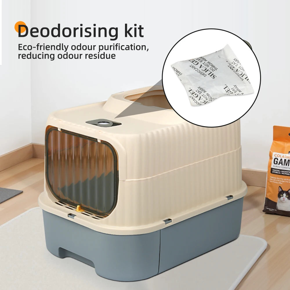 Toaletă pentru Pisici cu Sterilizare UV – Cutie Mare cu Capac, Sertar și Lopățică, Control Eficient al Mirosurilor