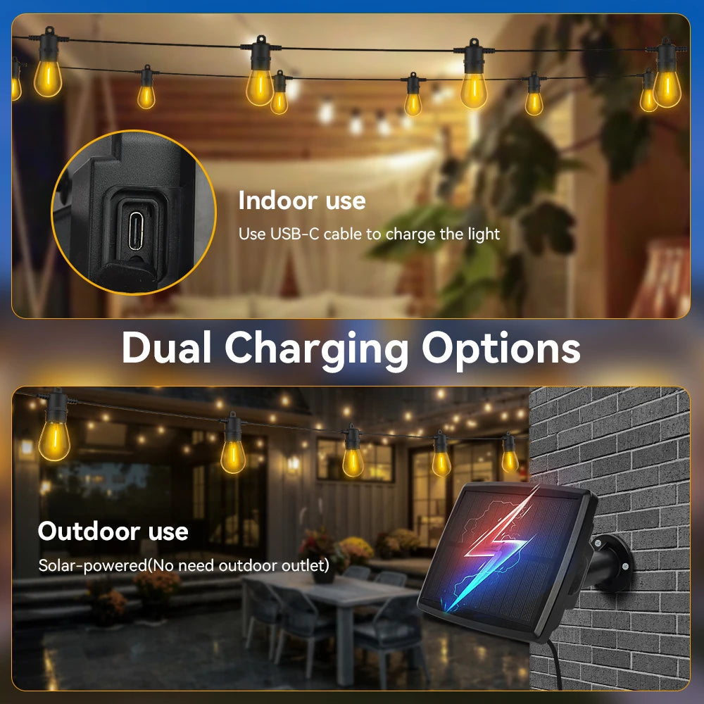 15M Solar Light String S14 Outdoor LED Garland Light E12 Shatterproof Garden Patio Wedding Backyard Decoration IP65 Plastics