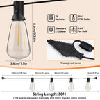 15M 20M 30M LED Garland Light String ST38 LED Lamp Bulb Outdoor IP44 Waterproof Wedding Lights Christmas Party Garden Decor Lamp