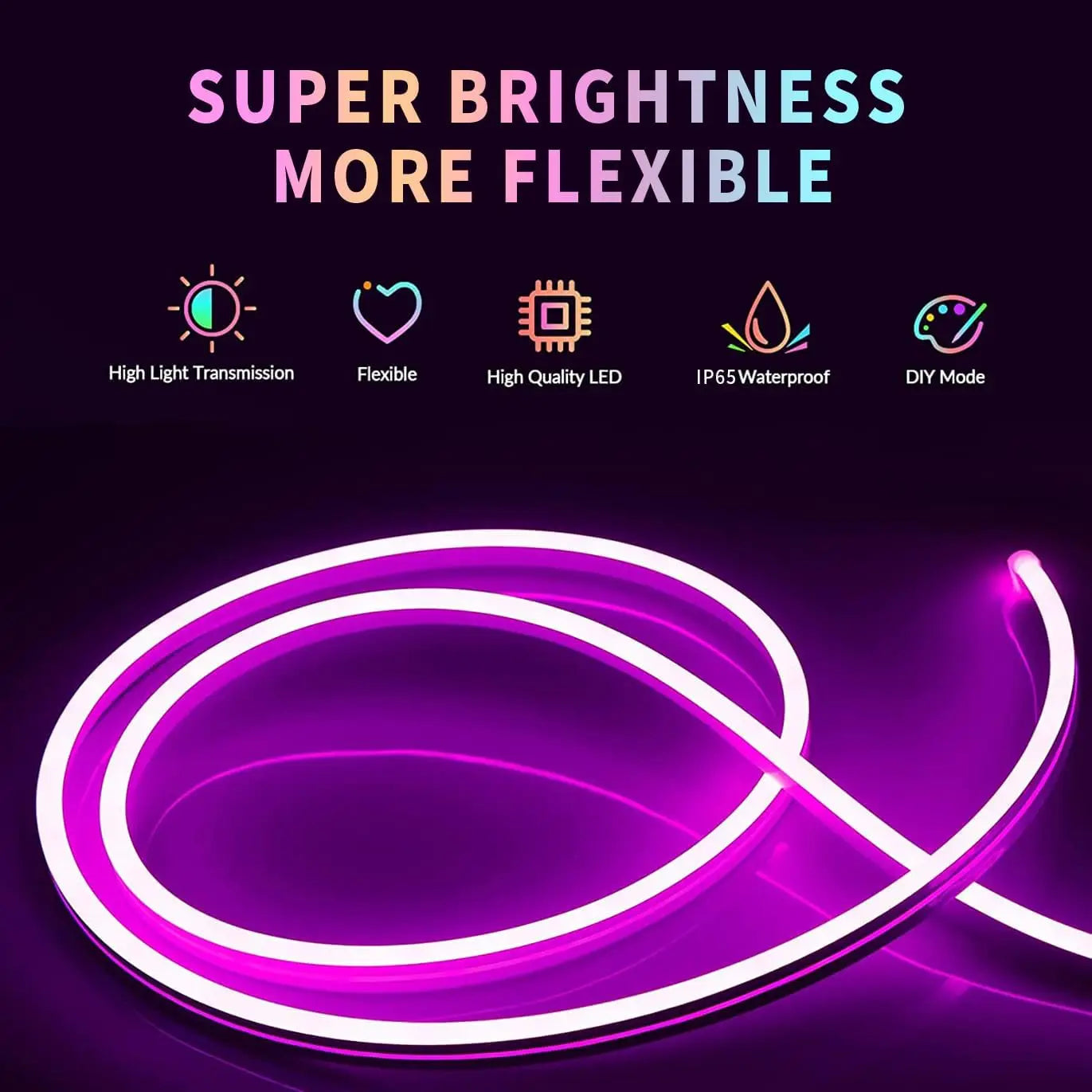 30M/20M Flexible LED Neon Rope Lights Control with App/Remote, IP65 Outdoor RGB String Lamp, Music Sync for Rooms, Pool, Garden