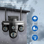 Cameră Inteligentă WiFi Exterior 35MP – 7 Lentile, 4 ecrane, Zoom 10X, Audio 2-Way, Auto Tracking