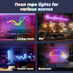Neon Rope Lights,Flexible Led Rope Lights Control with App/Remote,Multiple Modes Rope Lights,IP65 Outdoor RGB Led Neon Lights Wa