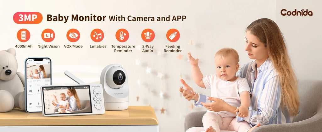 2K Wi-Fi Baby Monitor,3MP Baby Surveillance Security Camera with 5.5'' LCD Screen,Motion Detection/Crying, PTZ Control, APP
