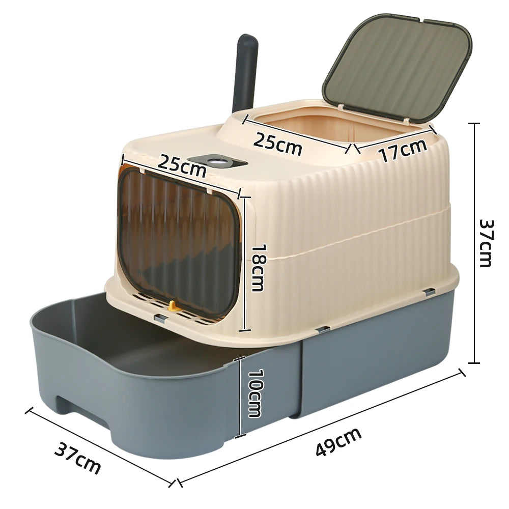 Toaletă pentru Pisici cu Sterilizare UV – Cutie Mare cu Capac, Sertar și Lopățică, Control Eficient al Mirosurilor