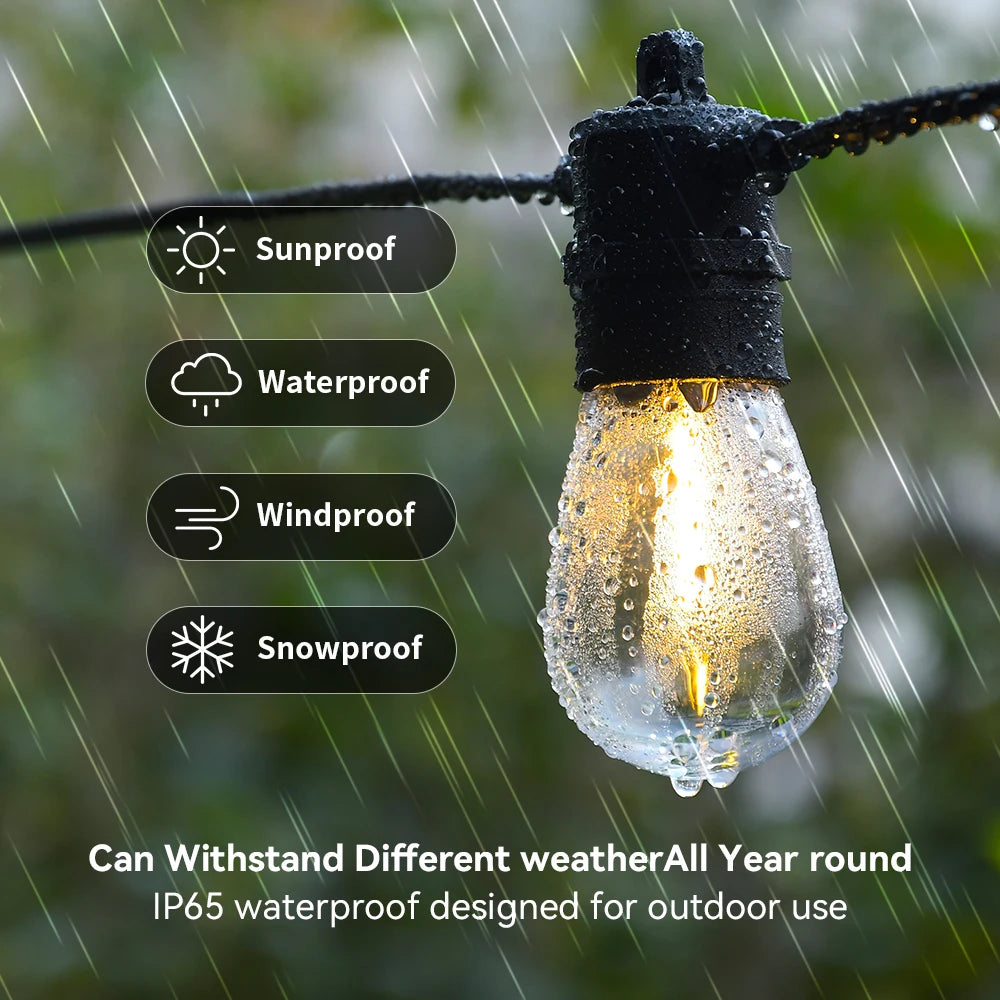 15M Solar Light String S14 Outdoor LED Garland Light E12 Shatterproof Garden Patio Wedding Backyard Decoration IP65 Plastics