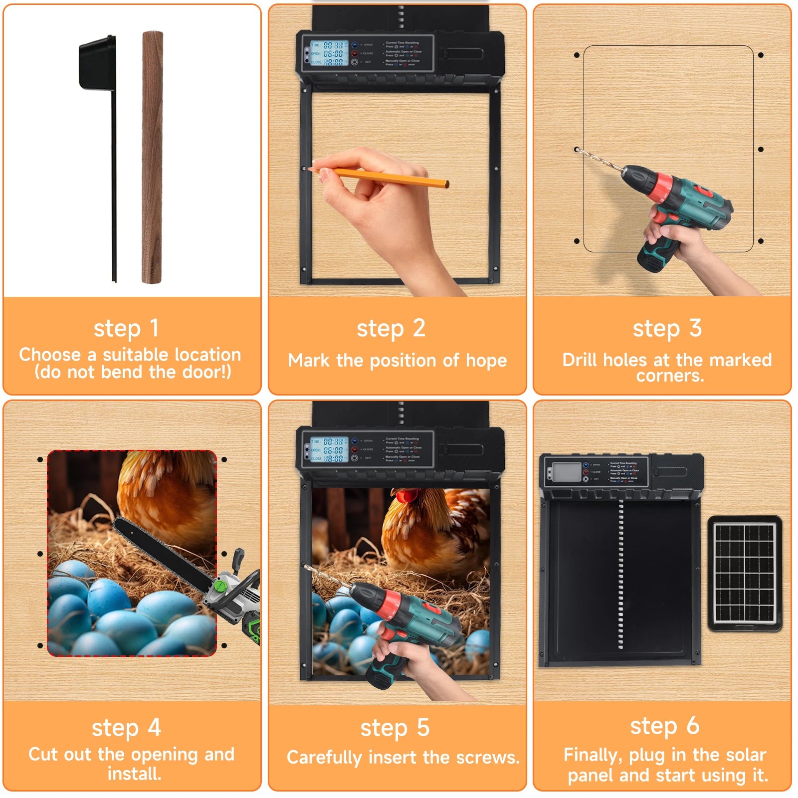 Ușă automată pentru coteț de găini, alimentată solar și prin USB – 4 moduri de funcționare, cu temporizator și senzor de lumină