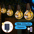 12M 30 LEDS  G40 Solar String Lights Outdoor Patio Lights Solar & USB Powered Waterproof Globe Hanging Lights with Shatterproof