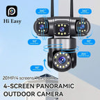 4 Lens 4 Screen 20MP WiFi  Security Camera  Color Night Vision Auto Tracking 360° PTZ IP66 Waterproof Two-Way Audio  HiEasy APP