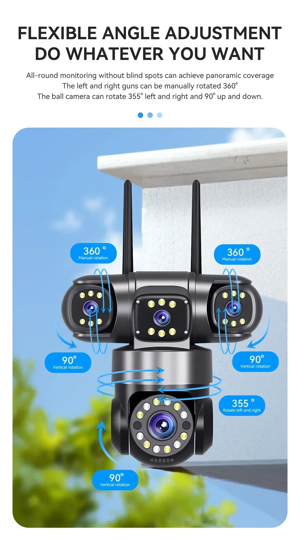 4 Lens 4 Screen 20MP WiFi  Security Camera  Color Night Vision Auto Tracking 360° PTZ IP66 Waterproof Two-Way Audio  HiEasy APP