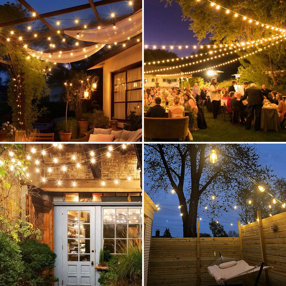 15M 20M 30M LED Garland Light String ST38 LED Lamp Bulb Outdoor IP44 Waterproof Wedding Lights Christmas Party Garden Decor Lamp