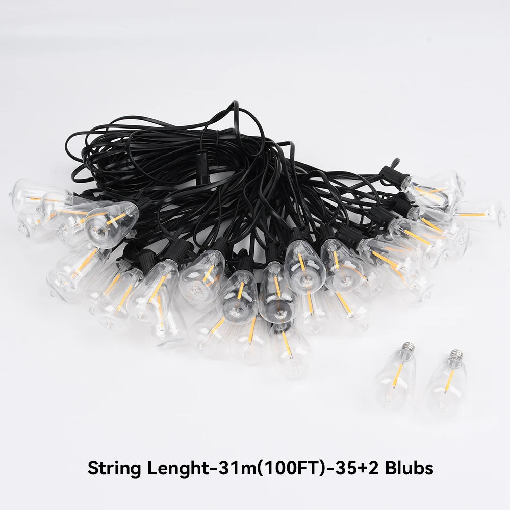 15M 20M 30M LED Garland Light String ST38 LED Lamp Bulb Outdoor IP44 Waterproof Wedding Lights Christmas Party Garden Decor Lamp