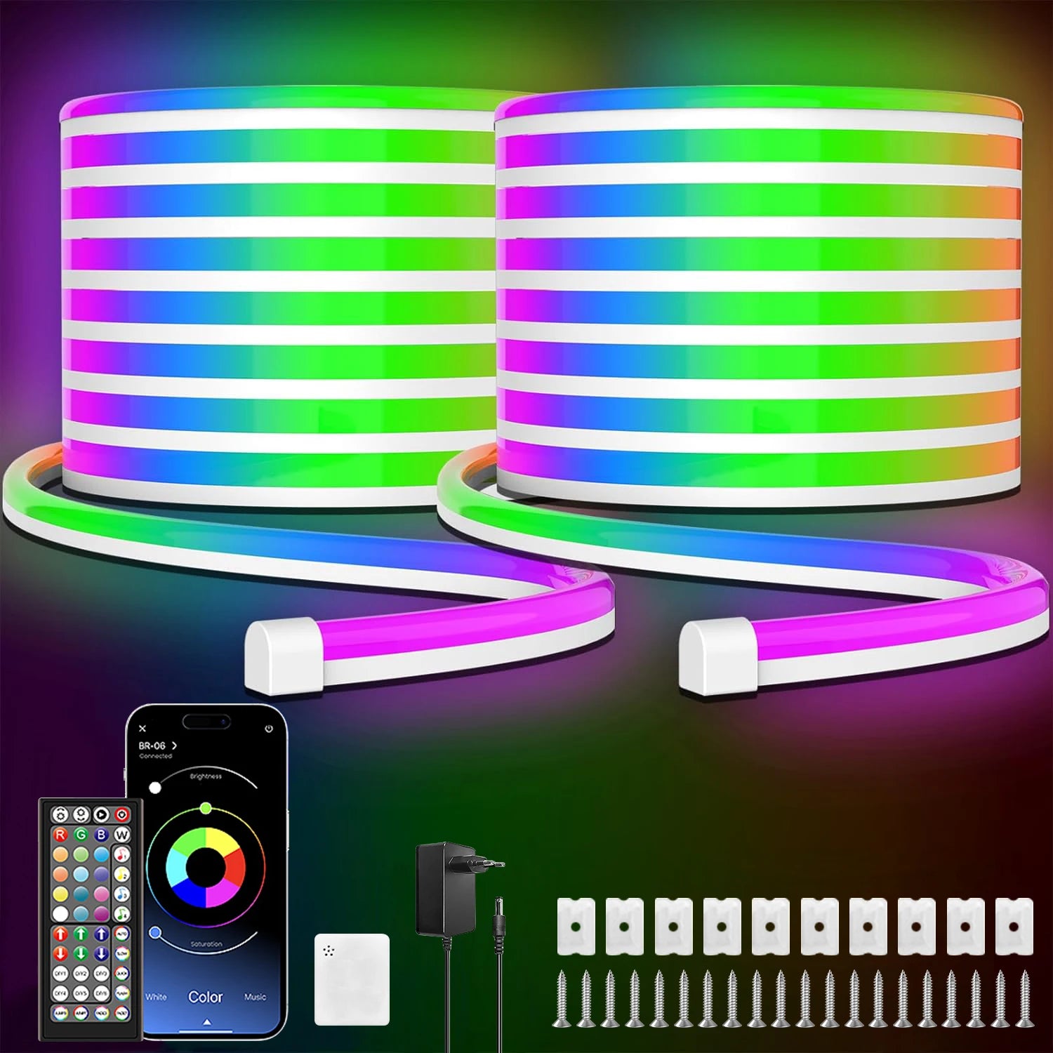 30M/20M Flexible LED Neon Rope Lights Control with App/Remote, IP65 Outdoor RGB String Lamp, Music Sync for Rooms, Pool, Garden