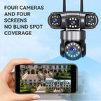 4 Lens 4 Screen 20MP WiFi  Security Camera  Color Night Vision Auto Tracking 360° PTZ IP66 Waterproof Two-Way Audio  HiEasy APP