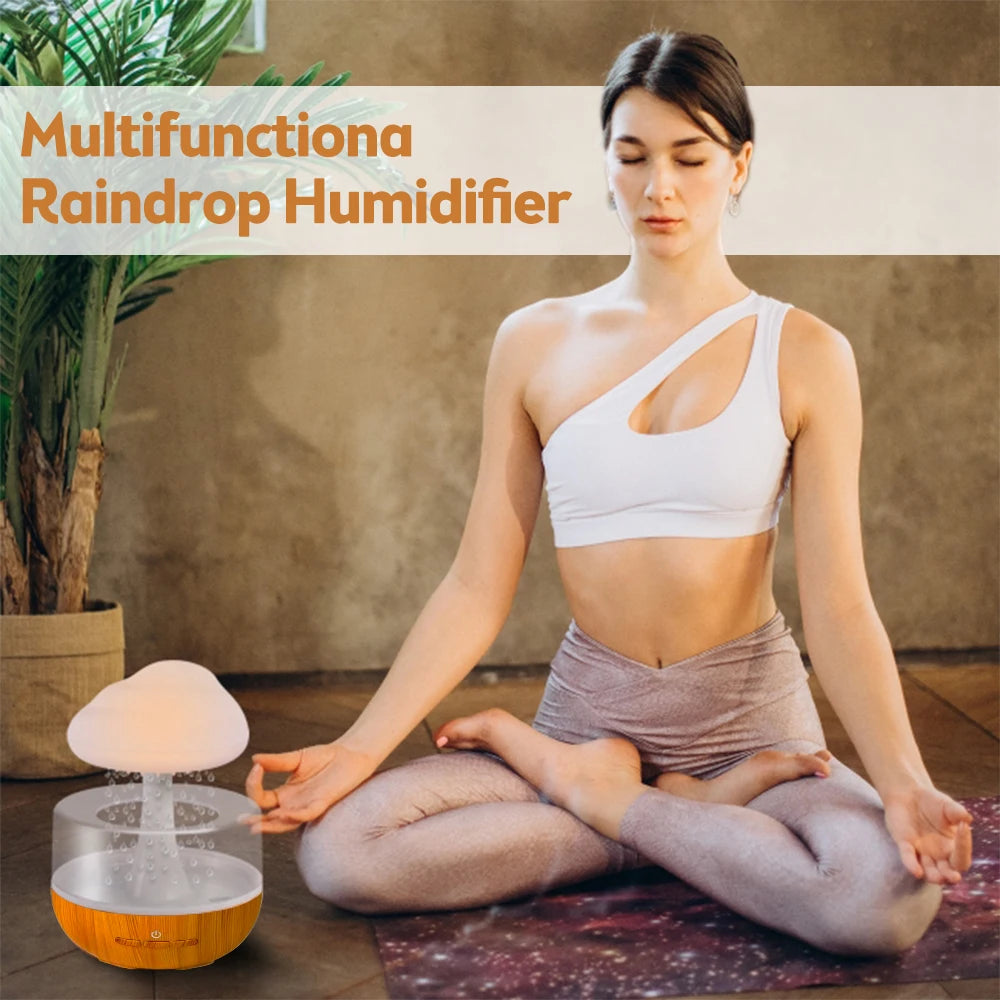 Umidificator Rain cu efect de picurare a apei – Lumină ambientală în 7 culori, rezervor 500 ml, difuzor ultrasonic de aromaterapie cu uleiuri esențiale, telecomandă inclusă