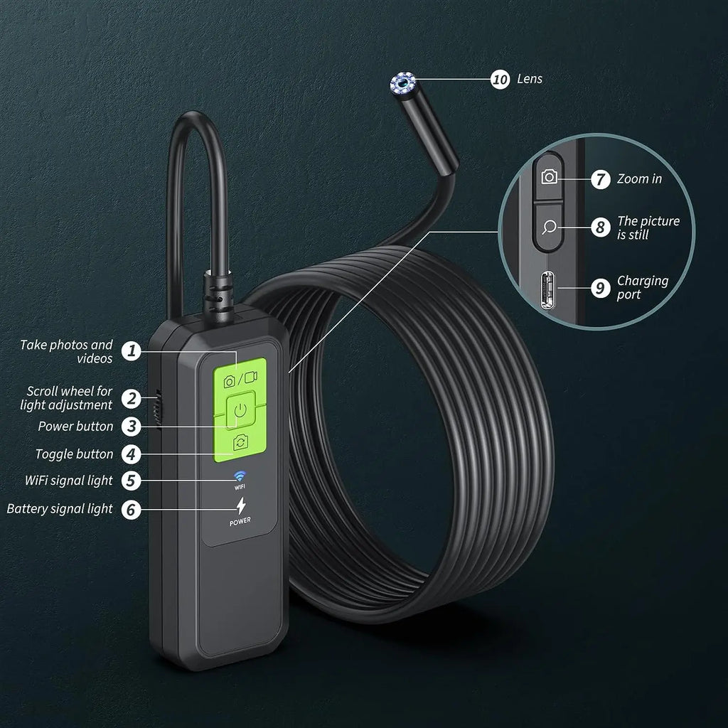 Endoscope Camera with Light 1080P Dual Lens WIFI Inspection Camera IP67 Waterproof and Semi-Rigid For IOS Android IPHONE