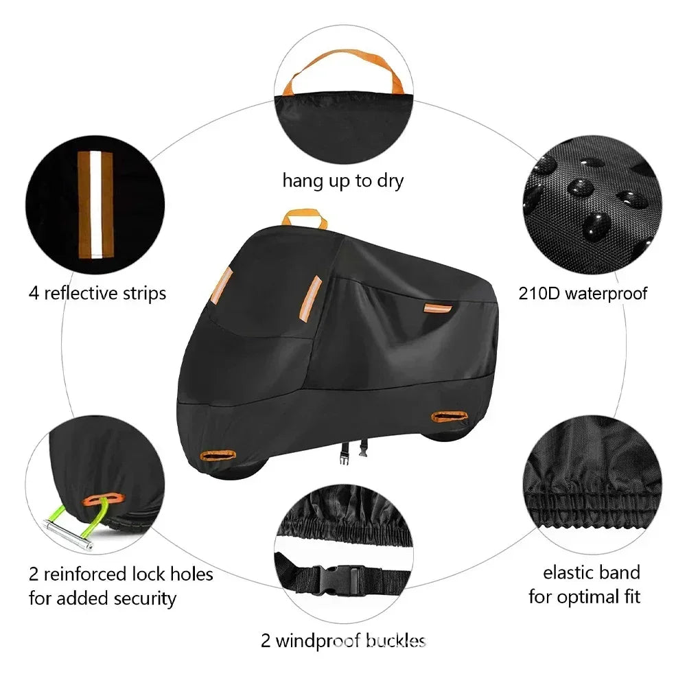 Motorcycle Cover All Season Waterproof Universal Outdoor Protection Against Dust Debris Uv Protection 210D Thick Oxford M-XXXXL