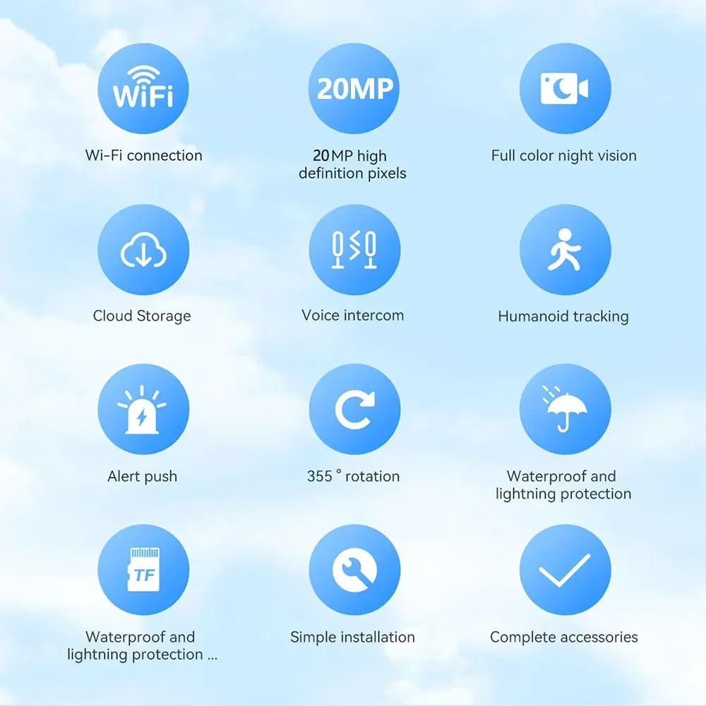 4 Lens 4 Screen 20MP WiFi  Security Camera  Color Night Vision Auto Tracking 360° PTZ IP66 Waterproof Two-Way Audio  HiEasy APP