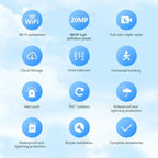 4 Lens 4 Screen 20MP WiFi  Security Camera  Color Night Vision Auto Tracking 360° PTZ IP66 Waterproof Two-Way Audio  HiEasy APP