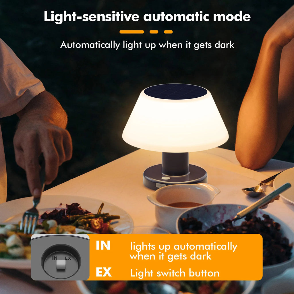 LED Solar table Light Outdoor Dimmable Solar Charge USB 2 in 1 Solar table lamp Outdoor & Indoor for table Warm White