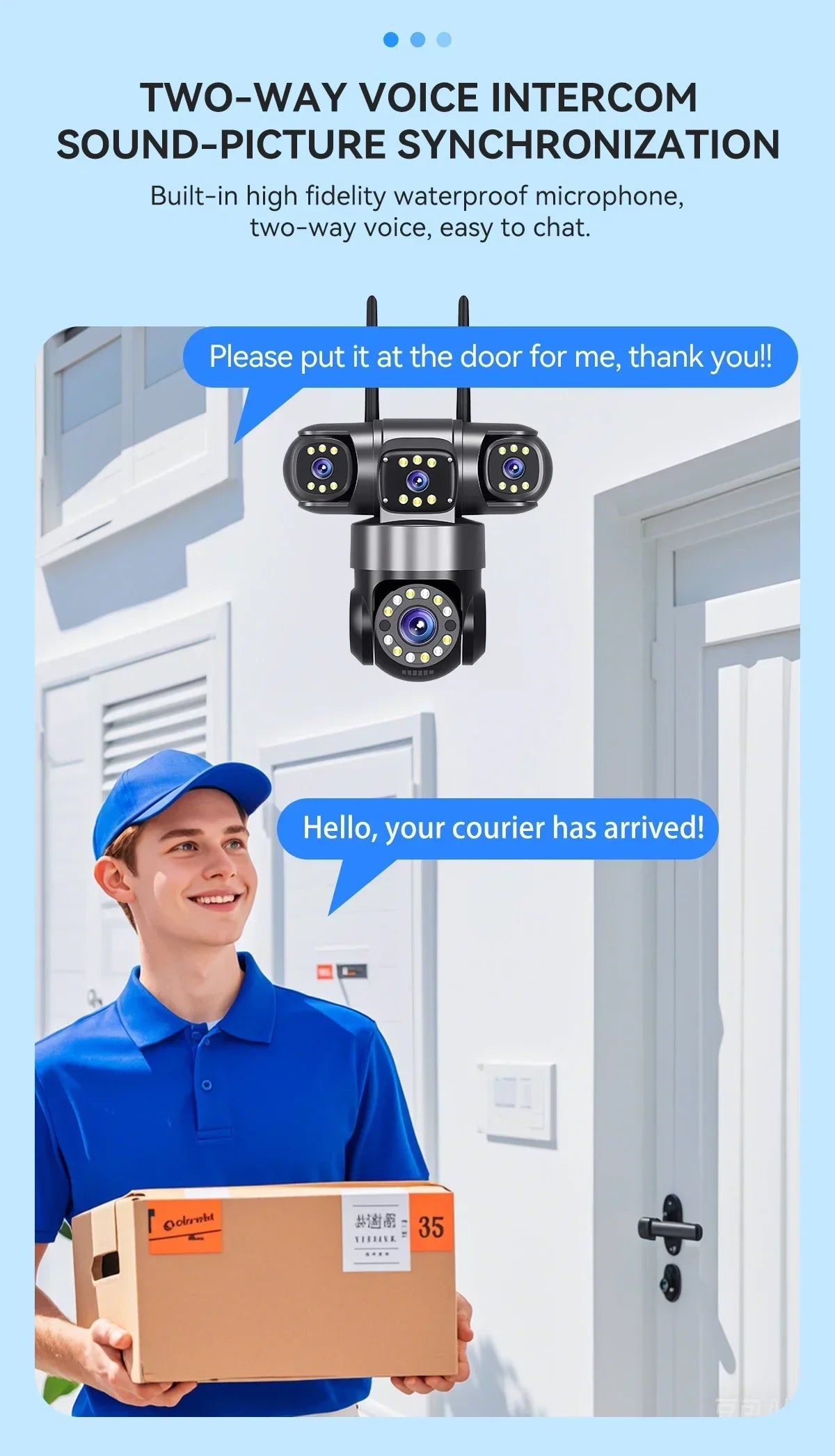 4 Lens 4 Screen 20MP WiFi  Security Camera  Color Night Vision Auto Tracking 360° PTZ IP66 Waterproof Two-Way Audio  HiEasy APP