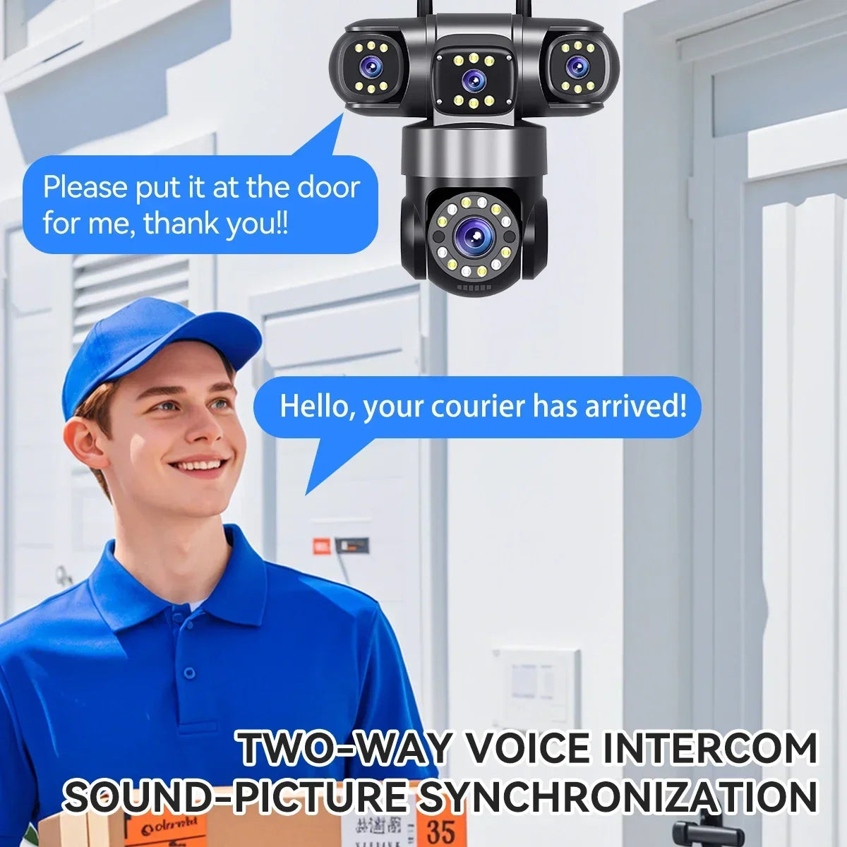 4 Lens 4 Screen 20MP WiFi  Security Camera  Color Night Vision Auto Tracking 360° PTZ IP66 Waterproof Two-Way Audio  HiEasy APP