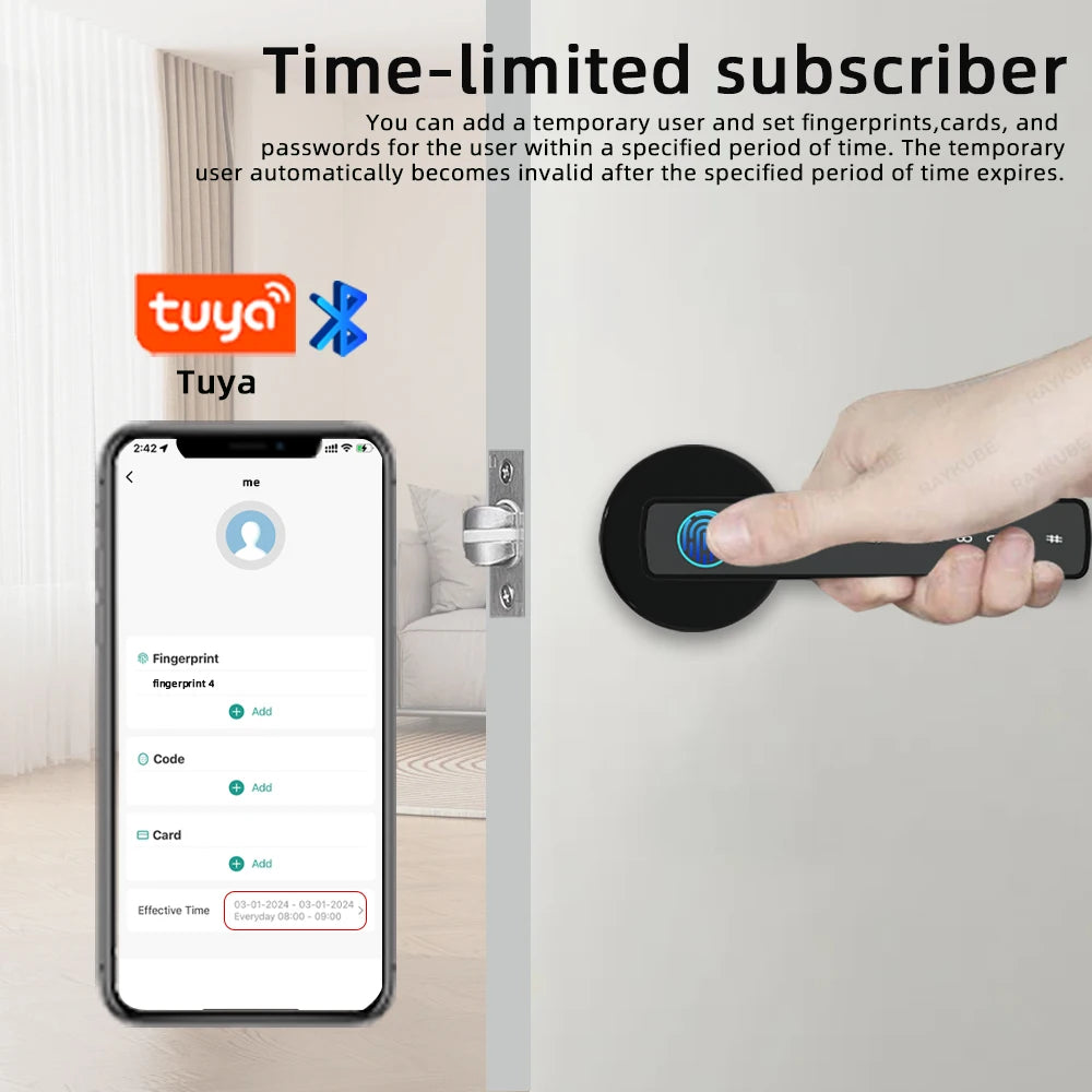 RAYKUBE M5 Tuya BLE Smart Fingerprint Door Lock Electronic Lock with Password/Key/Card/Tuya APP Unlock Free Delivery From Spain