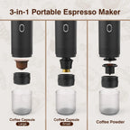 Portable espresso machine, coffee maker for on the go, 3-in-1 rechargeable coffee maker for the car, compatible with ground coff