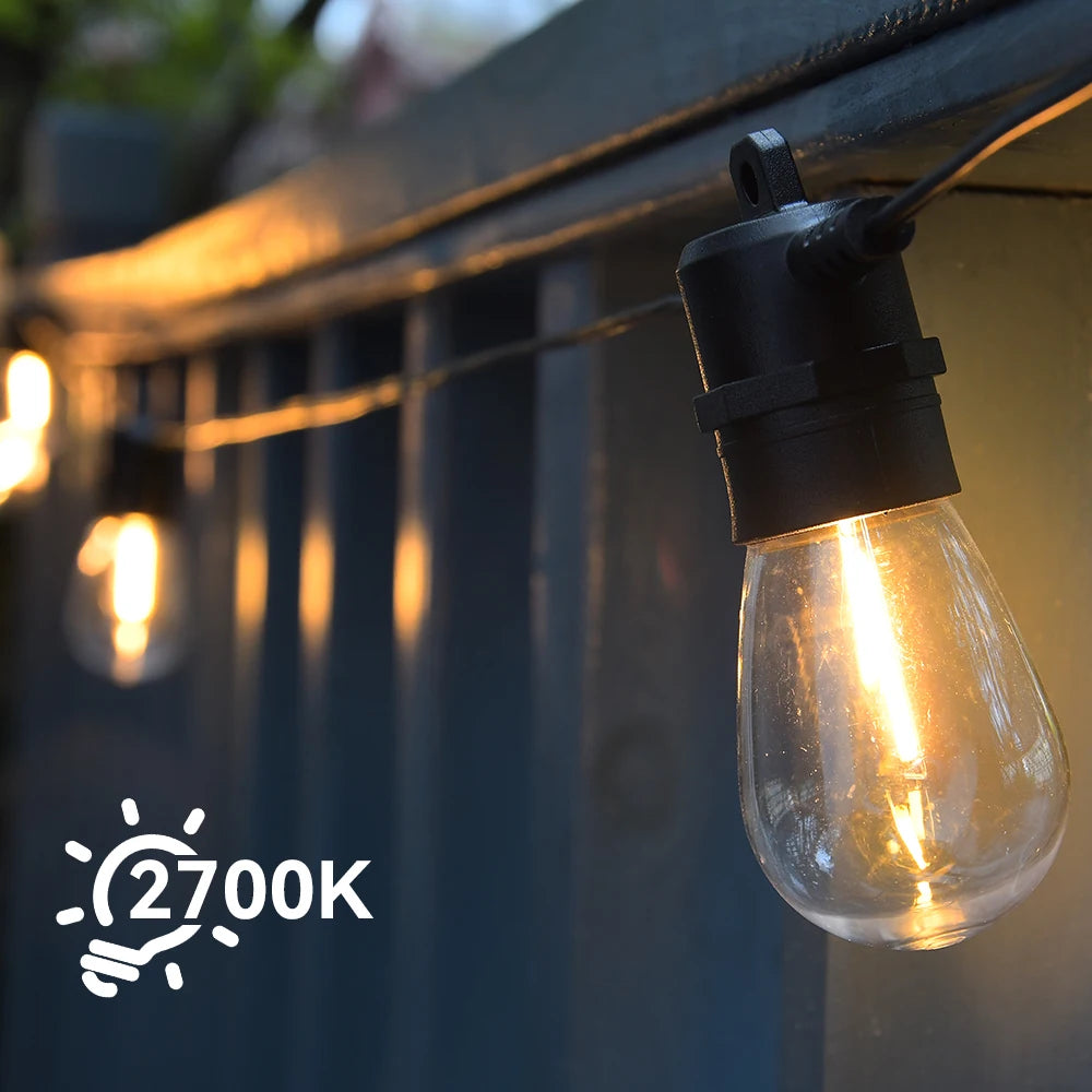 15M Solar Light String S14 Outdoor LED Garland Light E12 Shatterproof Garden Patio Wedding Backyard Decoration IP65 Plastics