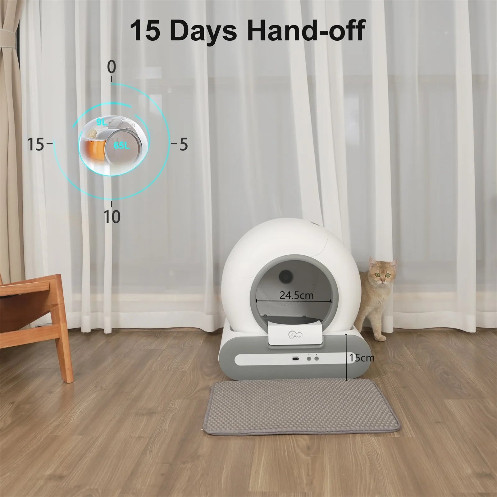 Toaletă automată pentru pisici DOEL, cu auto-curățare și control prin aplicație – Smart Cat Litter Box cu covoraș pentru nisip, potrivită pentru mai multe pisici de talie mare