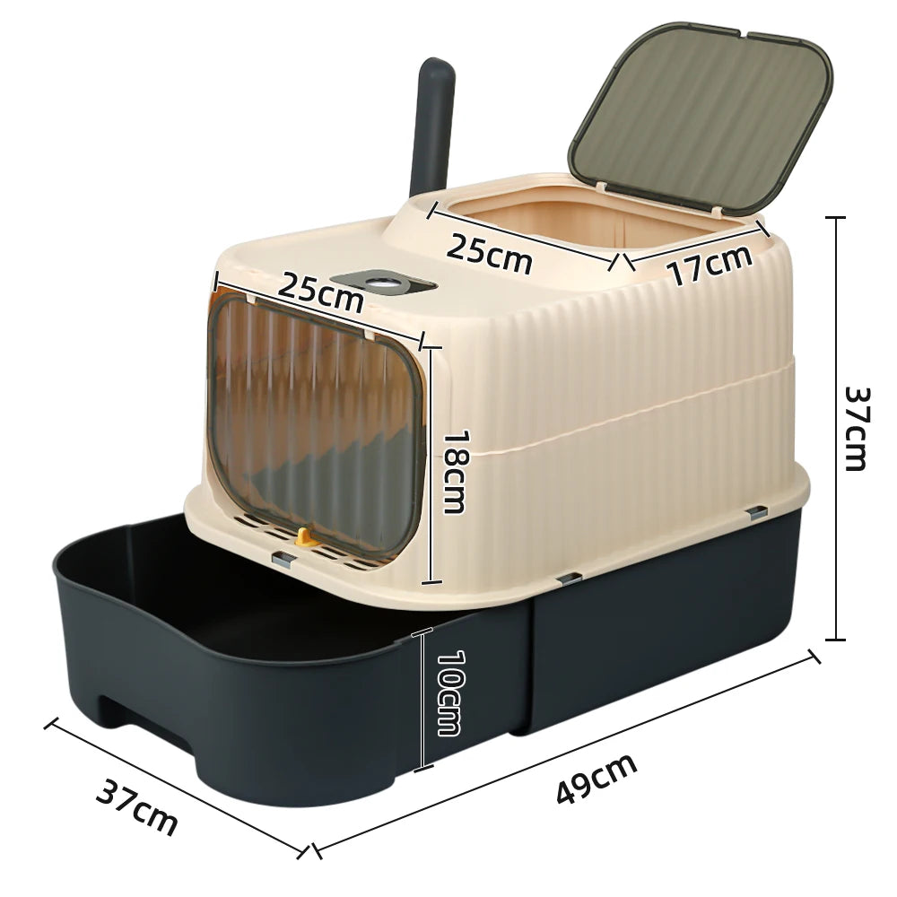 Toaletă pentru Pisici cu Sterilizare UV – Cutie Mare cu Capac, Sertar și Lopățică, Control Eficient al Mirosurilor