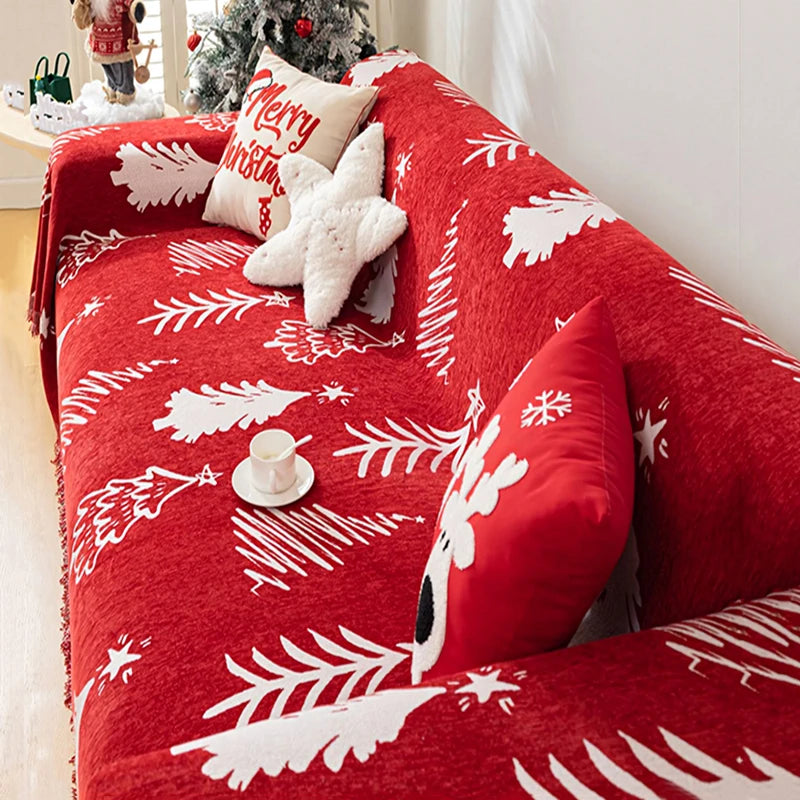 Husă de Canapea de Crăciun din Material Chenille – Decorațiune pentru Sărbători de Craciun, Pătură Moale de Iarnă, Protecție pentru Canapea, Ideală pentru Câini și Pisici