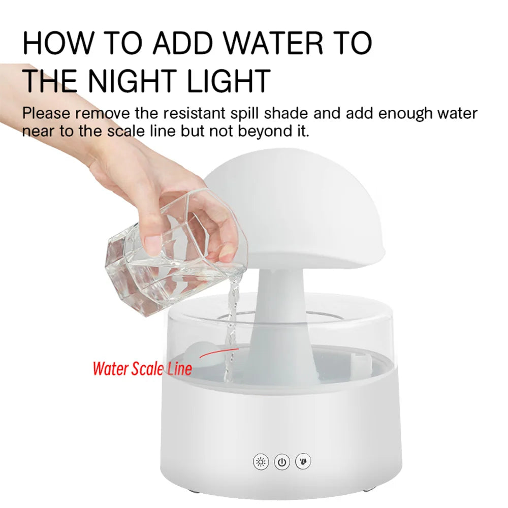 Umidificator Rain cu efect de picurare a apei – Lumină ambientală în 7 culori, rezervor 500 ml, difuzor ultrasonic de aromaterapie cu uleiuri esențiale, telecomandă inclusă